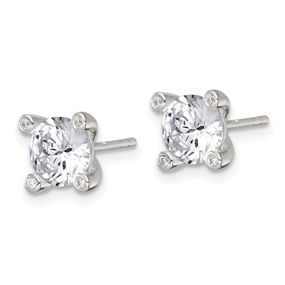 Sterling Silver Polished 4 Prong CZ Post Earrings