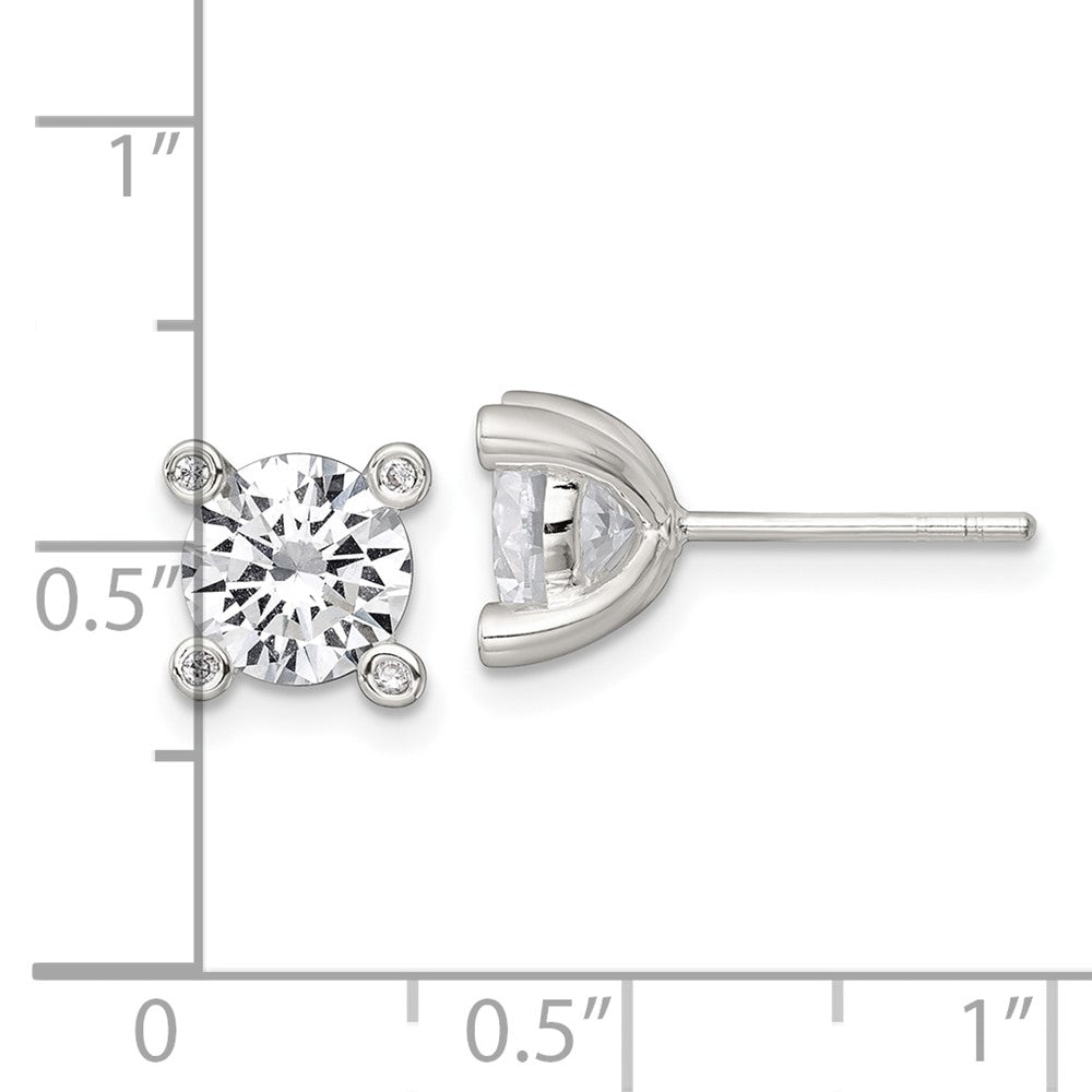 Sterling Silver Polished 4 Prong CZ Post Earrings