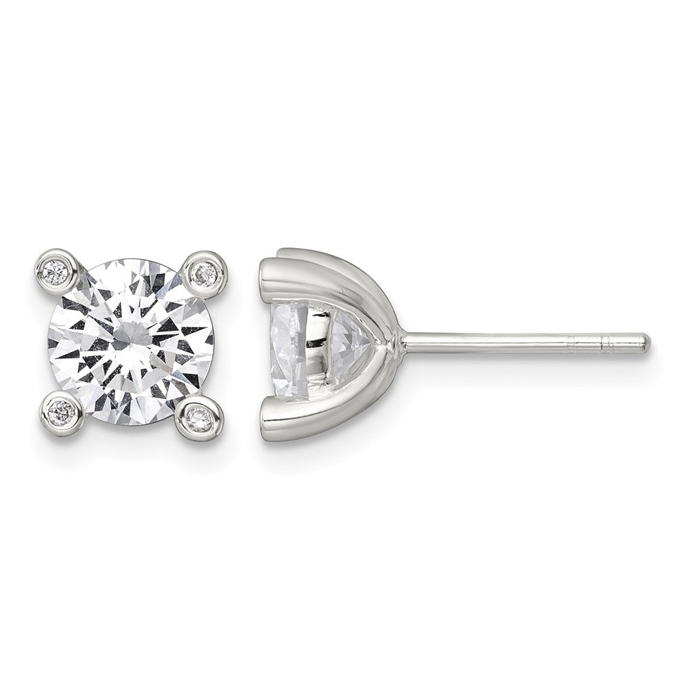 Sterling Silver Polished 4 Prong CZ Post Earrings