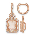 Sterling Silver Rose-tone Glass and CZ Dangle Hinged Round Hoop Earrings