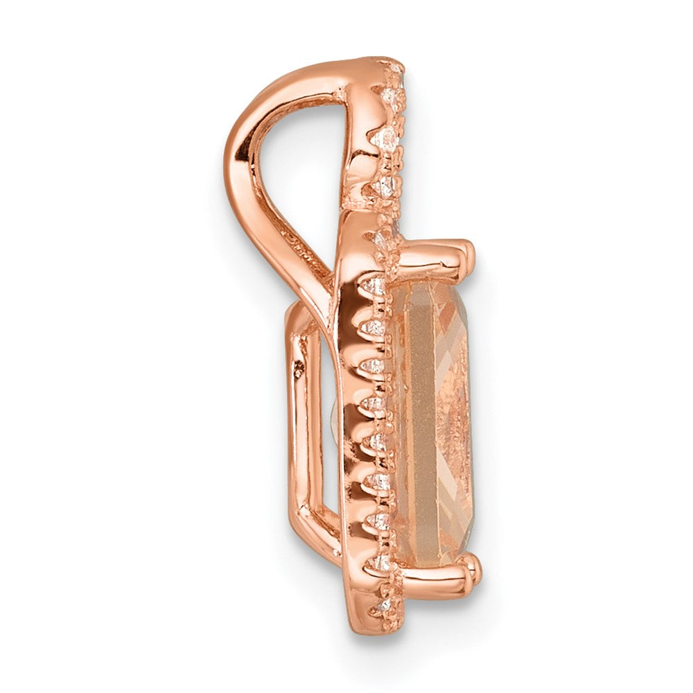 Sterling Silver Rose-tone Polished Glass and CZ Chain Slide Pendant