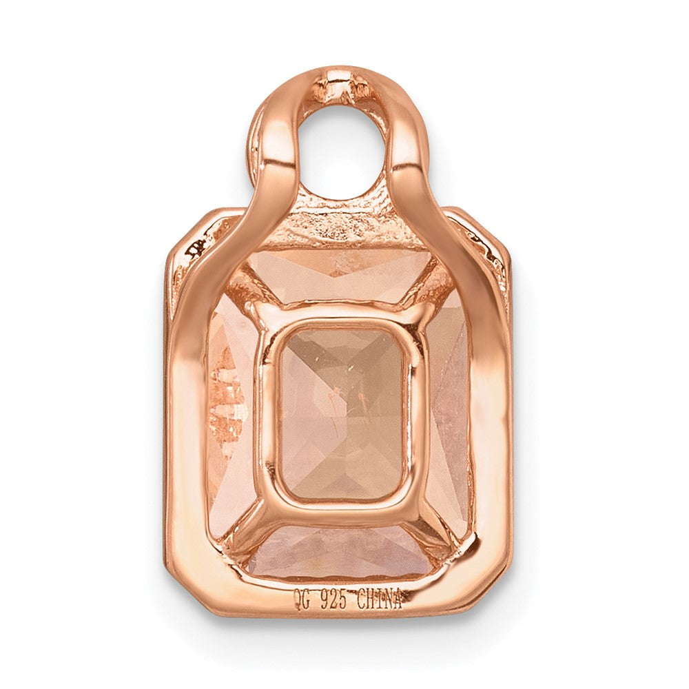 Sterling Silver Rose-tone Polished Glass and CZ Chain Slide Pendant