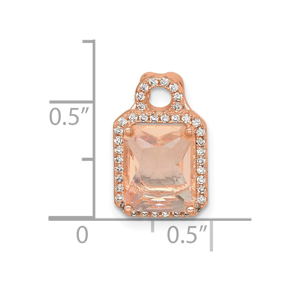 Sterling Silver Rose-tone Polished Glass and CZ Chain Slide Pendant
