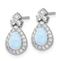 Sterling Silver RH-plated Cr. Opal and CZ Teardrop Post Dangle Earrings
