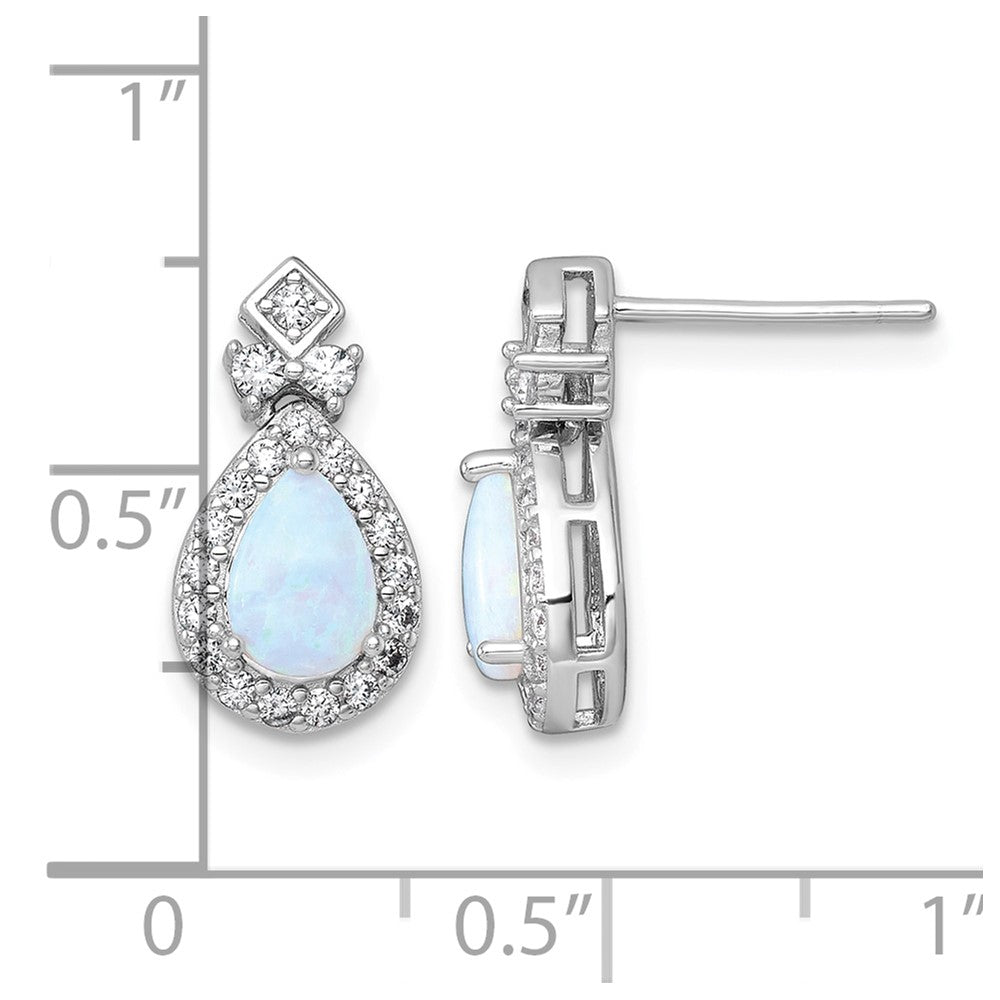 Sterling Silver RH-plated Cr. Opal and CZ Teardrop Post Dangle Earrings