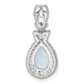 Sterling Silver RH-plt Polished Cr. Opal / CZ Teardrop Chain Slide Pendant