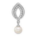 Sterling Silver Rhodium-plated CZ FWC Pearl Dangle Pendant