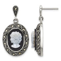 Sterling Silver Antiqued Marcasite Black Agate and MOP Cameo Earrings
