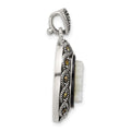 Sterling Silver Antiqued Marcasite Black Agate and MOP Cameo Pendant