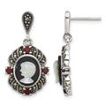 Sterling Silver Antiqued Marcasite Garnet Blk Agate and MOP Cameo Earrings