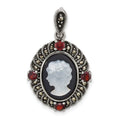 Sterling Silver Antiqued Marcasite Garnet Blk Agate and MOP Cameo Pendant