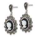 Sterling Silver Antiqued Marcasite Blk Agate and MOP Cameo Earrings