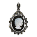 Sterling Silver Antiqued Marcasite Blk Agate and MOP Cameo Pendant