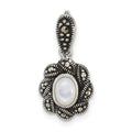 Sterling Silver Antiqued Marcasite and MOP Oval Fancy Pendant