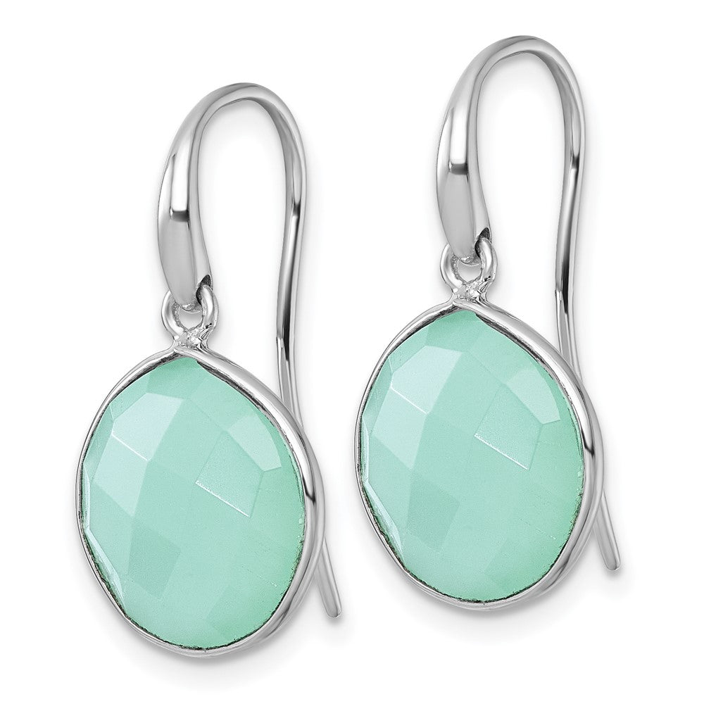 Sterling Silver Rh-plated Green Chalcedony Shepherd Hook Earrings