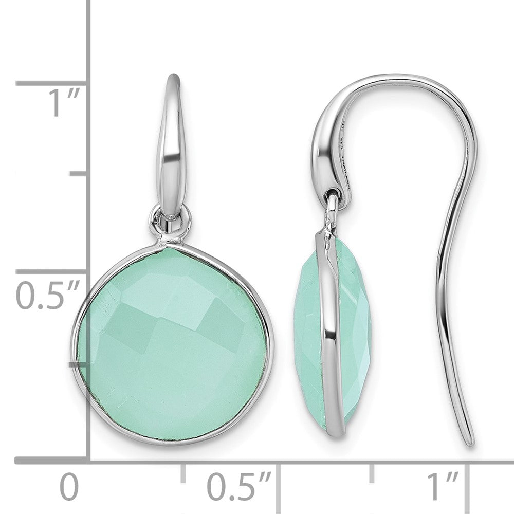 Sterling Silver Rh-plated Green Chalcedony Shepherd Hook Earrings
