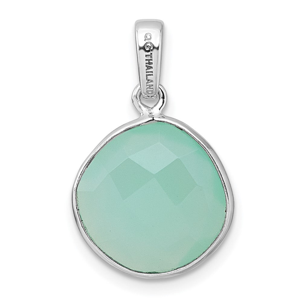 SS Rhodium-plated Polished Round Green Chalcedony Pendant
