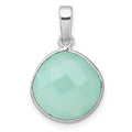 SS Rhodium-plated Polished Round Green Chalcedony Pendant