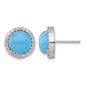Sterling Silver RH-plt CZ and Reconstituted Turquoise Circle Post Earrings