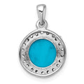 Sterling Silver Rhod-plated CZ and Reconstituted Turquoise Circle Pendant