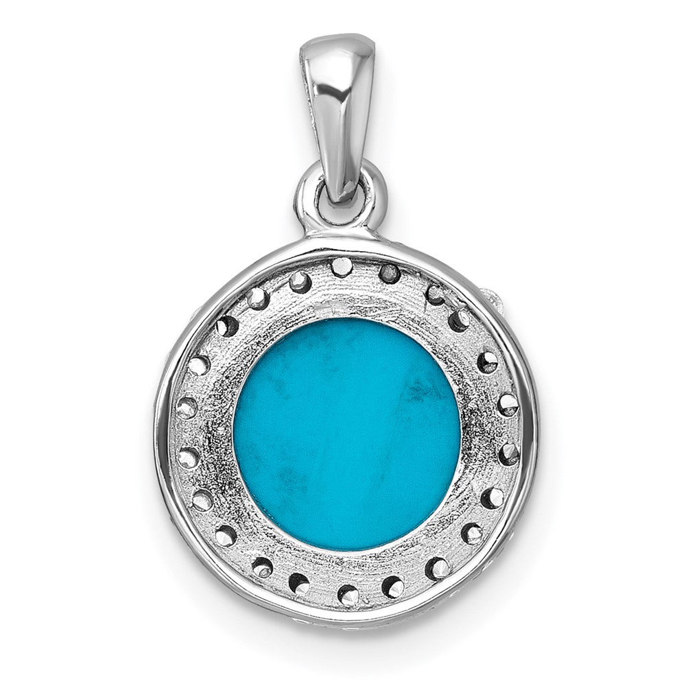 Sterling Silver Rhod-plated CZ and Reconstituted Turquoise Circle Pendant