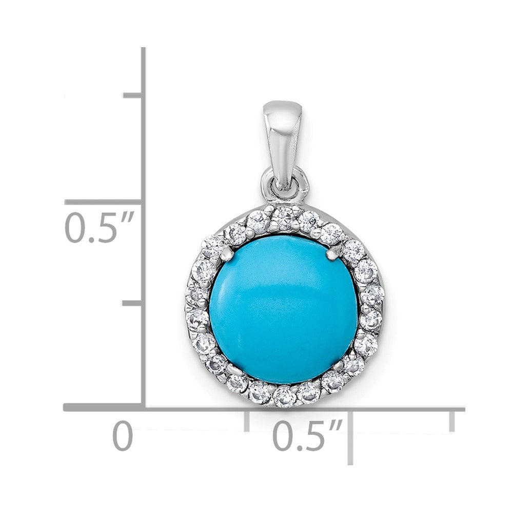 Sterling Silver Rhod-plated CZ and Reconstituted Turquoise Circle Pendant