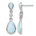 Sterling Silver RH-plated Larimar and CZ Teardrop Post Dangle Earrings