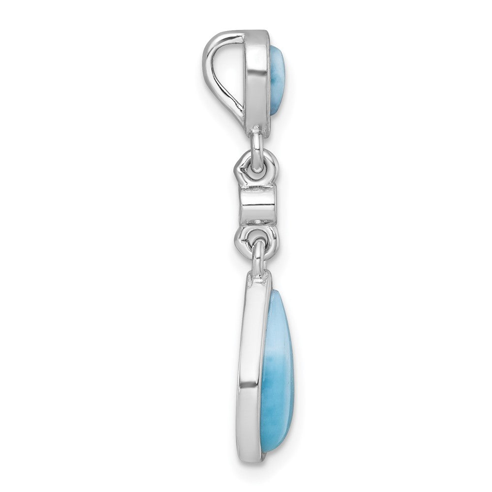 Sterling Silver RH-plated Polished Larimar / CZ Teardrop Chain Slide Pendan