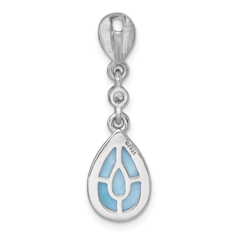 Sterling Silver RH-plated Polished Larimar / CZ Teardrop Chain Slide Pendan