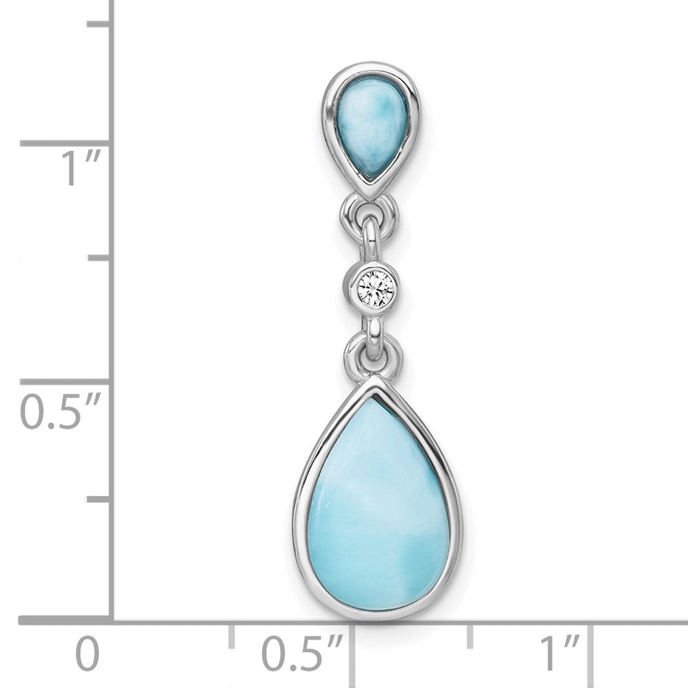 Sterling Silver RH-plated Polished Larimar / CZ Teardrop Chain Slide Pendan
