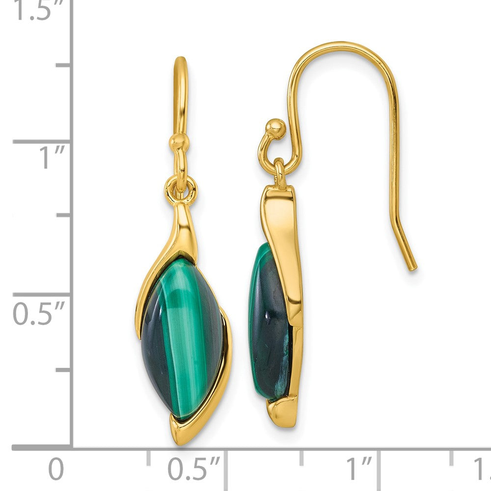 Sterling Silver Gold-Tone Polished Fancy Malachite Dangle Earrings