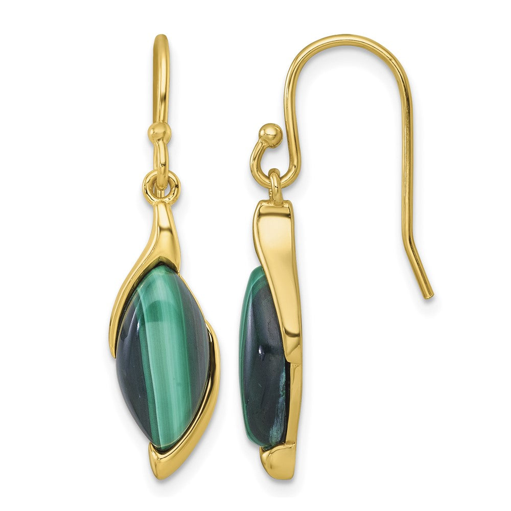 Sterling Silver Gold-Tone Polished Fancy Malachite Dangle Earrings