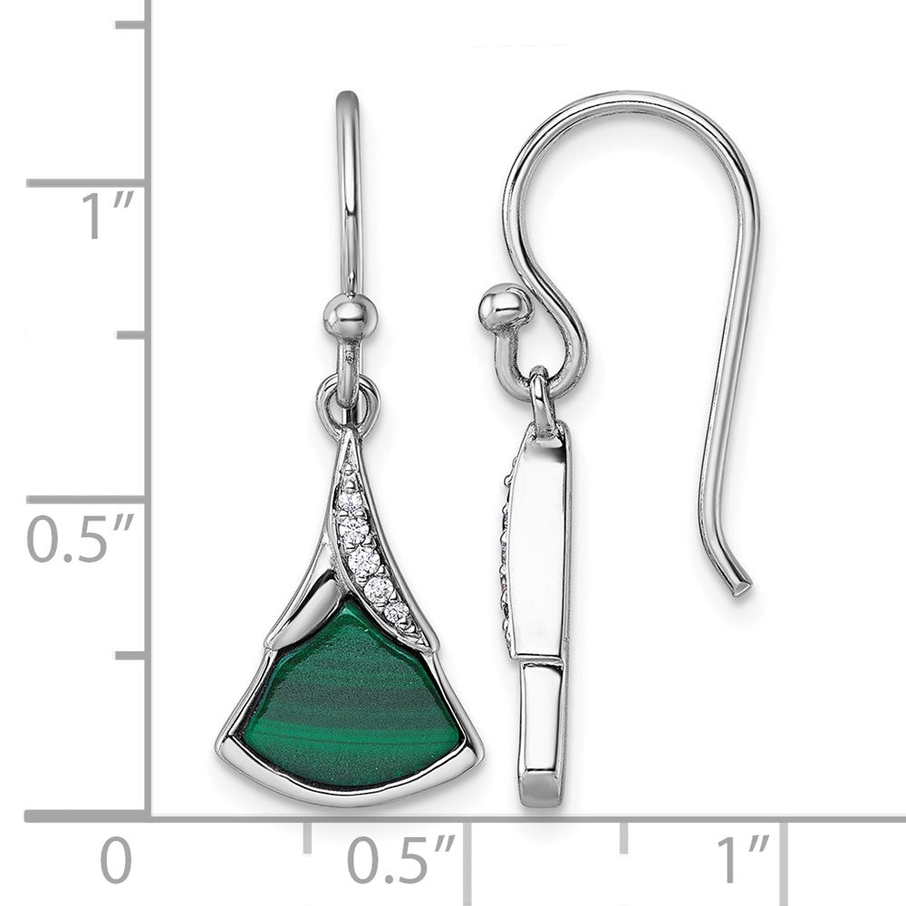 Sterling Silver Rhodium-plated CZ And Malachite Dangle Earrings