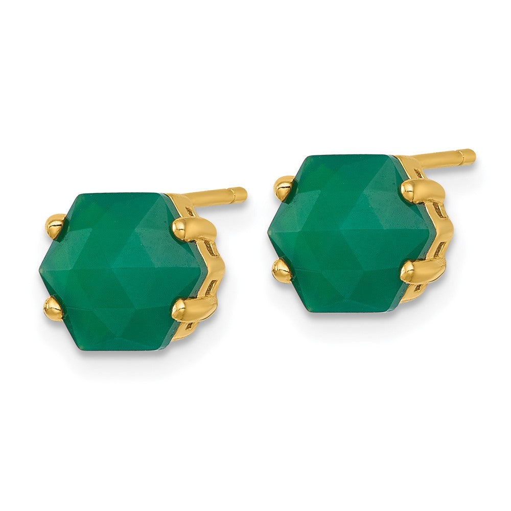 Sterling Silver Gold-tone Green Chalcedony Post Earrings