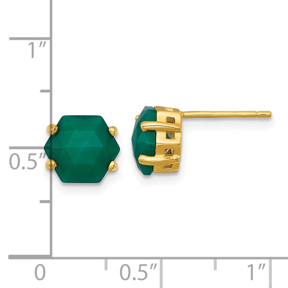 Sterling Silver Gold-tone Green Chalcedony Post Earrings