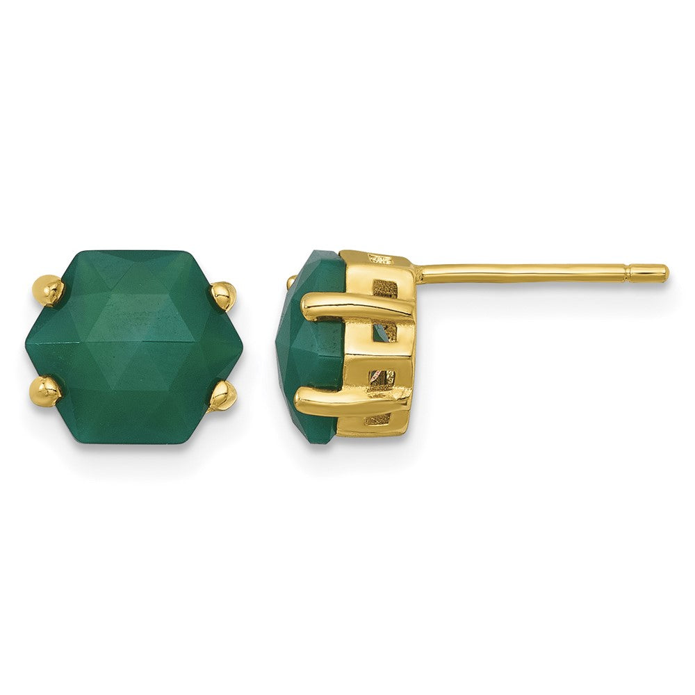 Sterling Silver Gold-tone Green Chalcedony Post Earrings