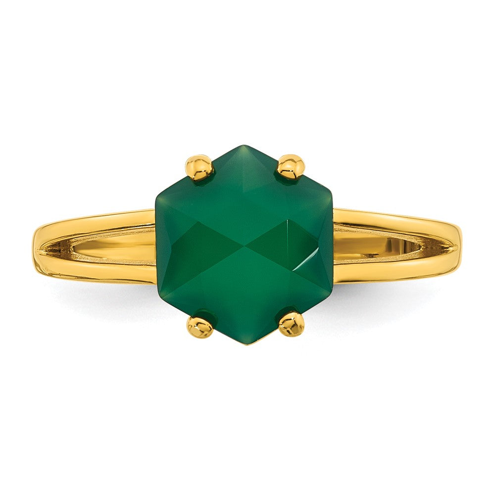 Sterling Silver Gold-tone Green Chalcedony Ring