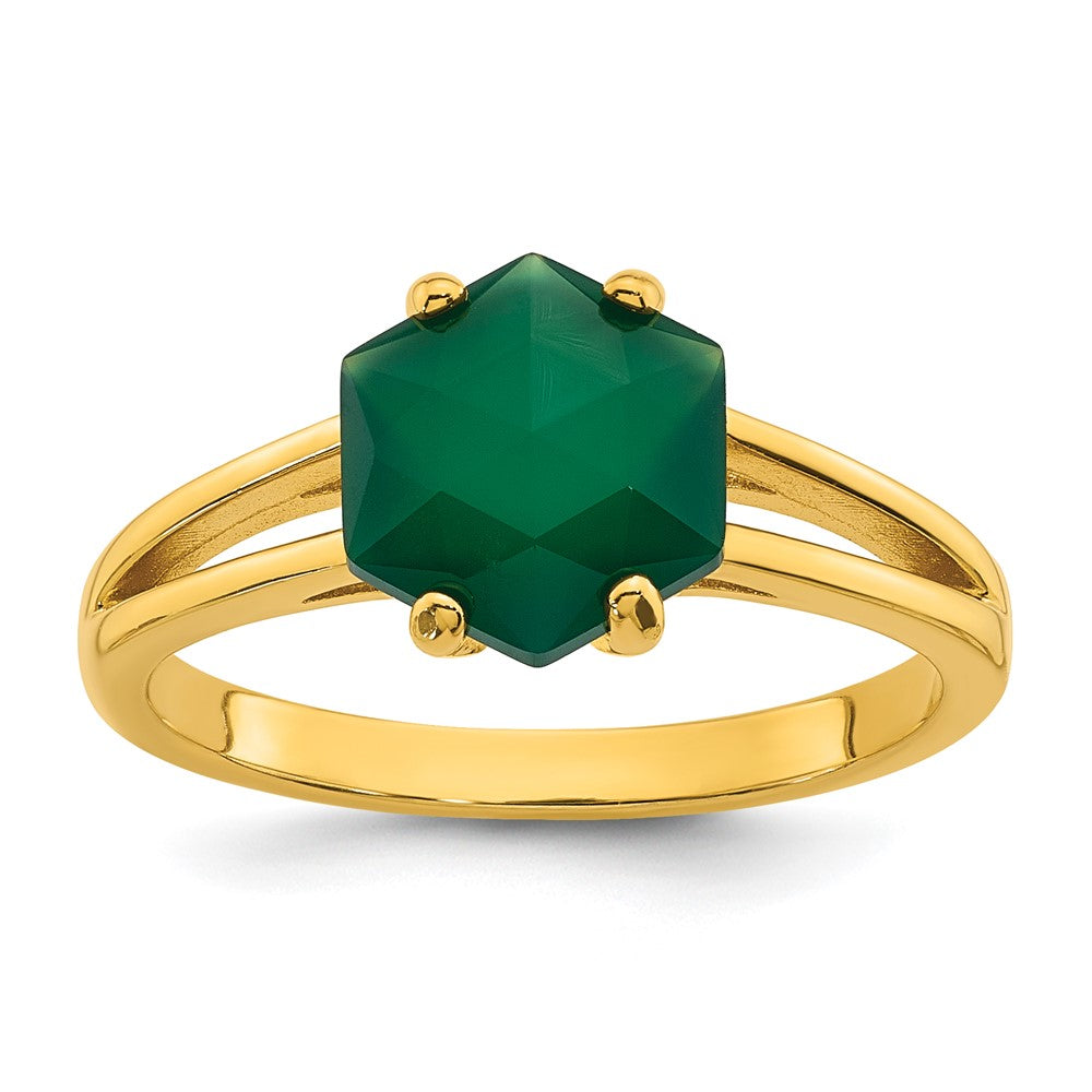 Sterling Silver Gold-tone Green Chalcedony Ring