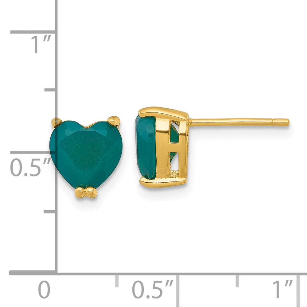 Sterling Silver Gold-tone Green Chalcedony Heart Post Earrings