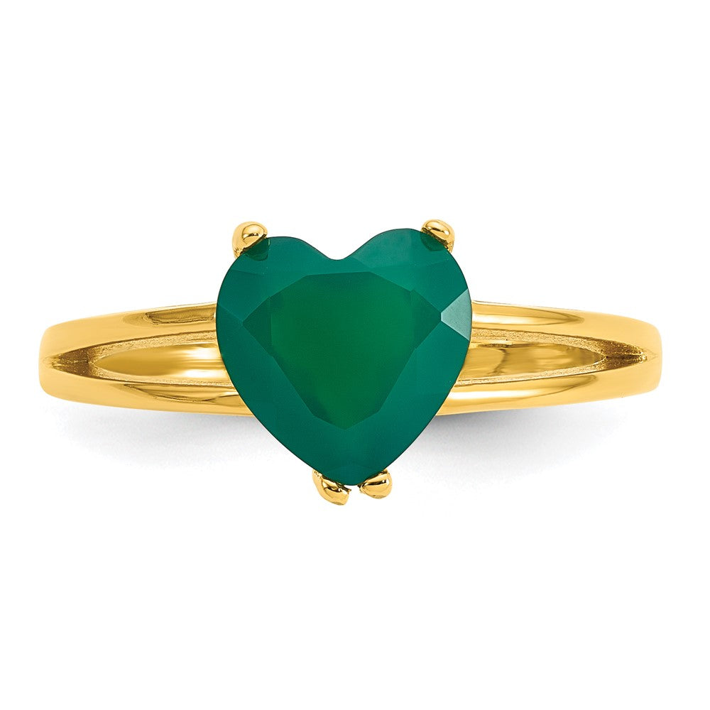 Sterling Silver Gold-tone Green Chalcedony Heart Ring