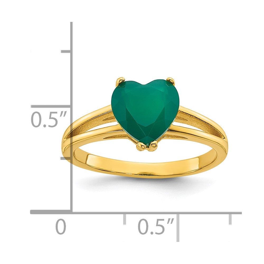 Sterling Silver Gold-tone Green Chalcedony Heart Ring