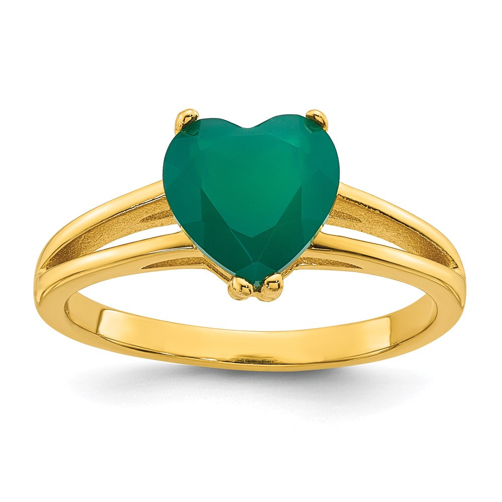 Sterling Silver Gold-tone Green Chalcedony Heart Ring