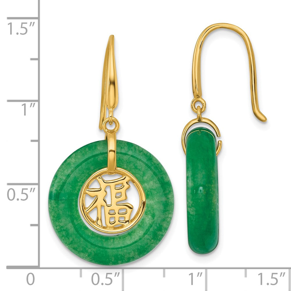 SS Gold-tone Green Chalcedony Good Luck Happiness Dangle Earrings