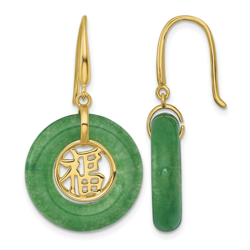 SS Gold-tone Green Chalcedony Good Luck Happiness Dangle Earrings