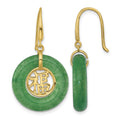 SS Gold-tone Green Chalcedony Good Luck Happiness Dangle Earrings