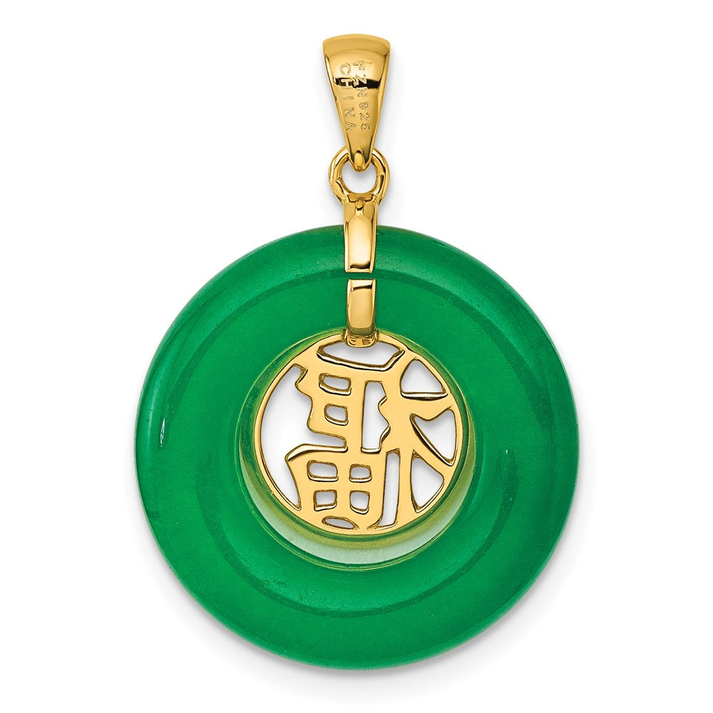 SS Gold-tone Good Luck Happiness Dangle Green Chalcedony Pendant