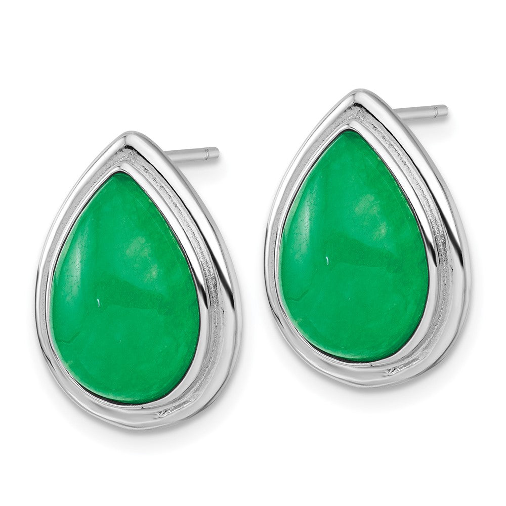 Sterling Silver RH-plated Pear Shaped Dyed Jade Quartz Post Earrings