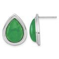 Sterling Silver RH-plated Pear Shaped Dyed Jade Quartz Post Earrings