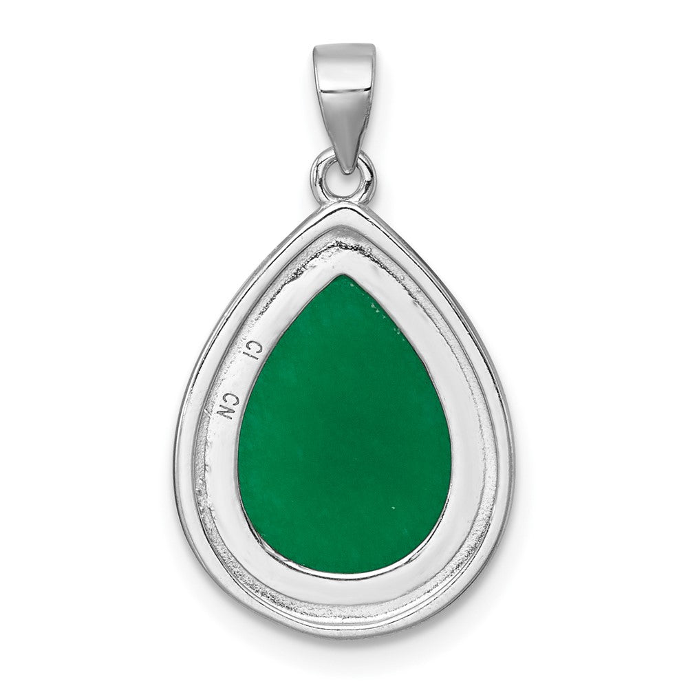 Sterling Silver Rhodium-plated Pear Shaped Dyed Jade Quartz Pendant