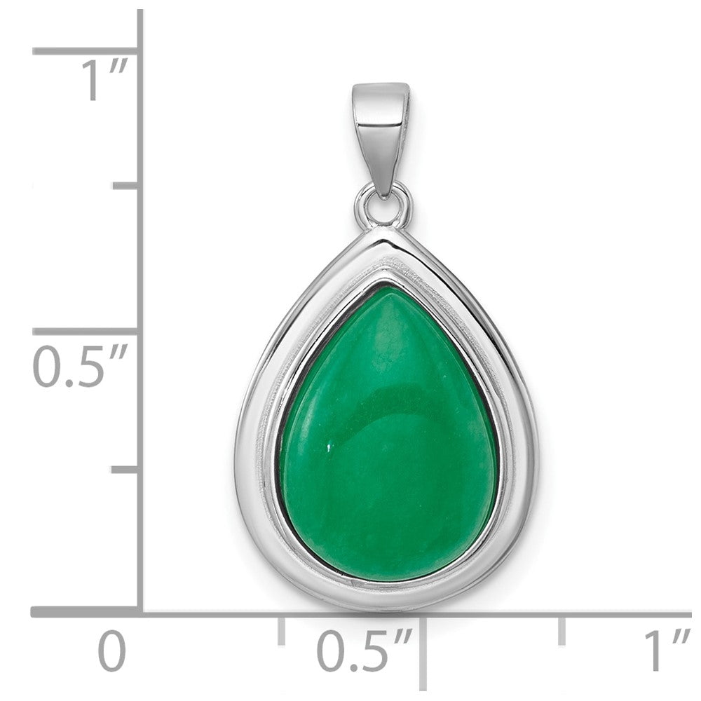 Sterling Silver Rhodium-plated Pear Shaped Dyed Jade Quartz Pendant